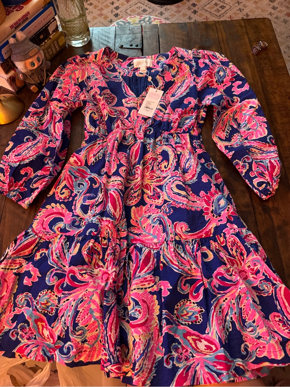 NWT Sz 0 Lilly Pulitzer Blue and Pink Paisley V-Neck Mini Dress - Picture 3 of 9